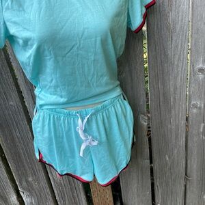 Light Blue Pajama Set with Red Trim